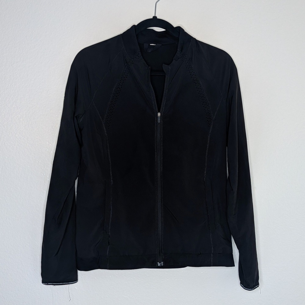 Lululemon Hit It Jacket Black Full Zip Laser Cut Vent Performance Size 6